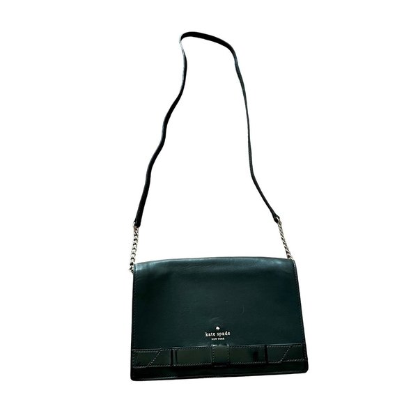kate spade Handbags - Kate Spade Black Leather Bow Detail Chain Foldover Flap Shoulder Bag Purse